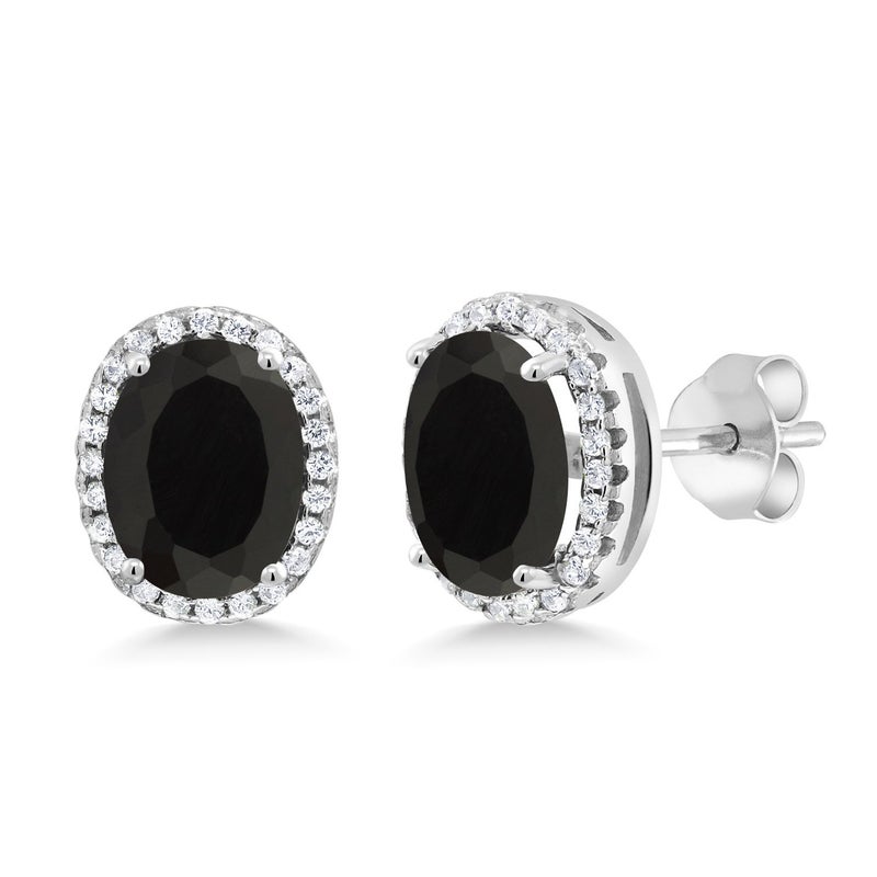 GEM STONE KING أقراط هالة حجر كريم من جيم ستون كينغ 3-5 قيراط للنساء | قطع بيضاوي 9X7 مم | فضة استرلينية 925 | هدايا مجوهرات فاخرة لها أو لأمها أو زوجتها - Image 1
